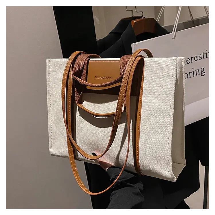 Cross-Border Canvas Shoulder Bag for Women Black White — feature 13