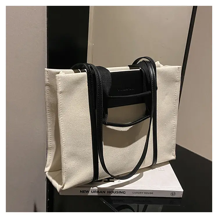 Cross-Border Canvas Shoulder Bag for Women Black White — feature 14