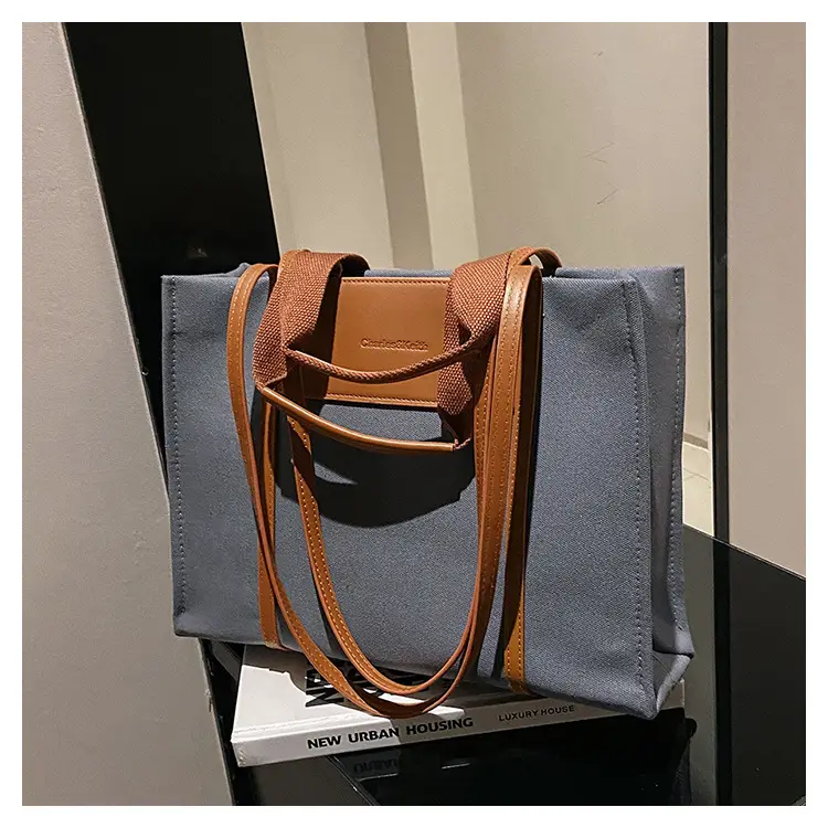 Cross-Border Canvas Shoulder Bag for Women Black White — feature 19