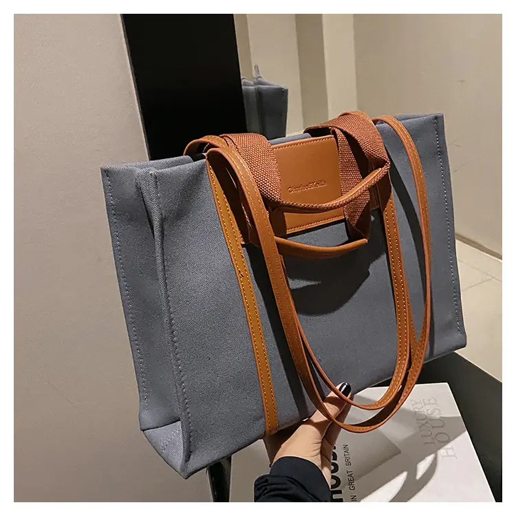 Cross-Border Canvas Shoulder Bag for Women Black White — feature 20