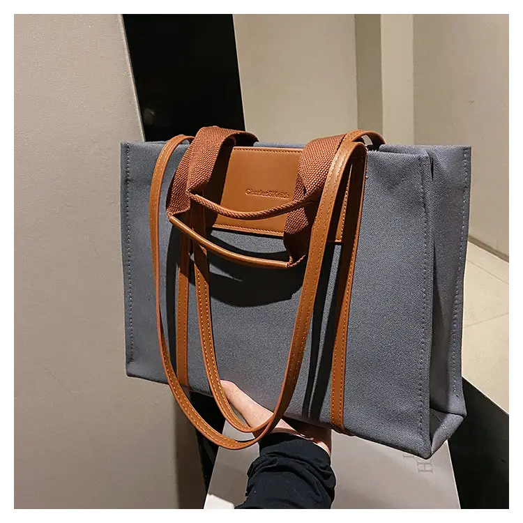 Cross-Border Canvas Shoulder Bag for Women Black White — feature 21