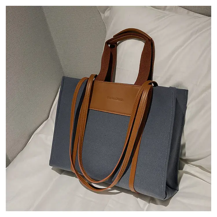 Cross-Border Canvas Shoulder Bag for Women Black White — feature 25