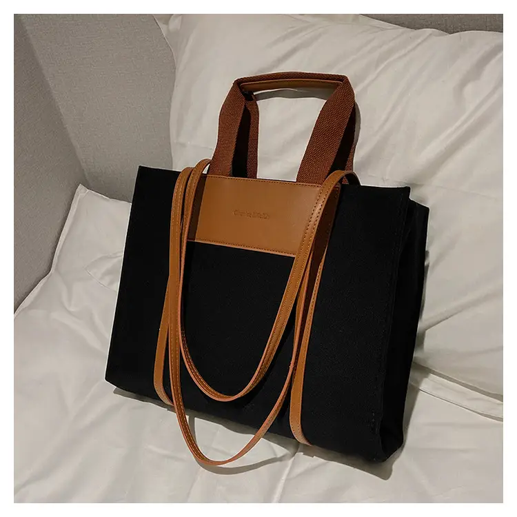 Cross-Border Canvas Shoulder Bag for Women Black White — feature 26