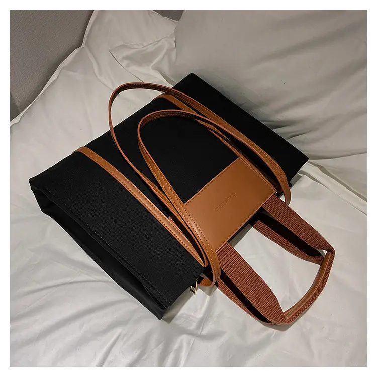 Cross-Border Canvas Shoulder Bag for Women Black White — feature 27