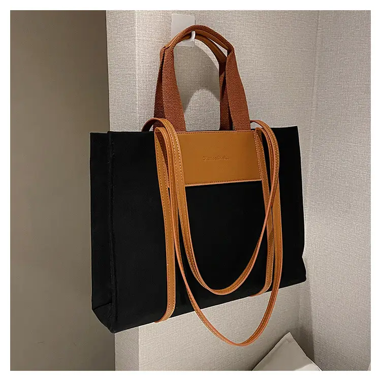 Cross-Border Canvas Shoulder Bag for Women Black White — feature 28