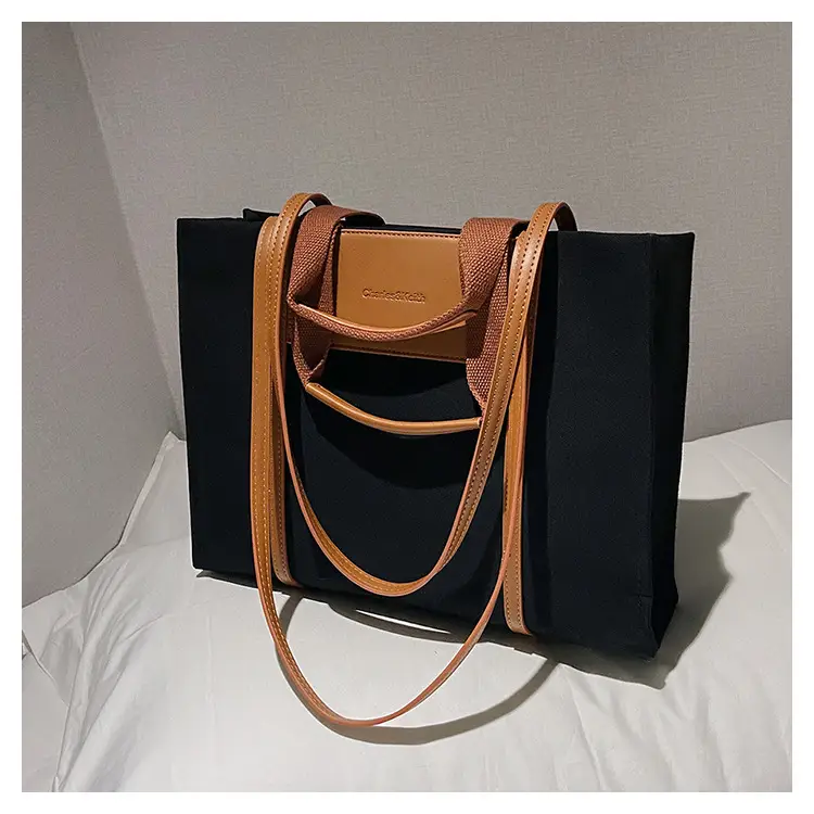 Cross-Border Canvas Shoulder Bag for Women Black White — feature 29