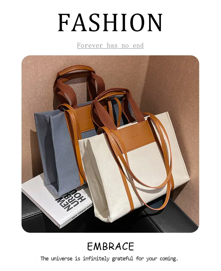 Cross-Border Canvas Shoulder Bag for Women Black White — feature 3