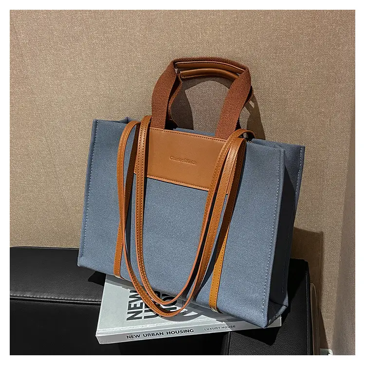 Cross-Border Canvas Shoulder Bag for Women Black White — feature 31