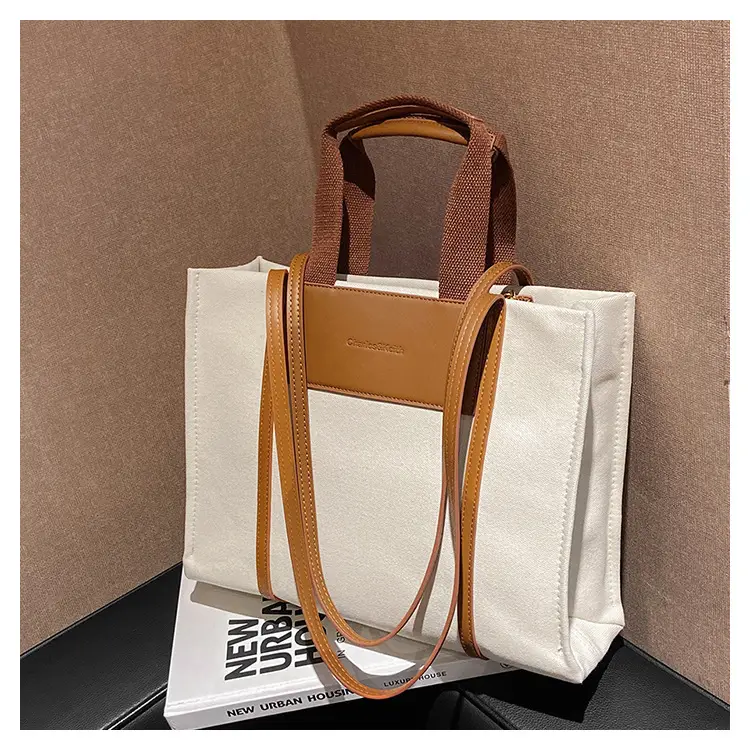 Cross-Border Canvas Shoulder Bag for Women Black White — feature 33