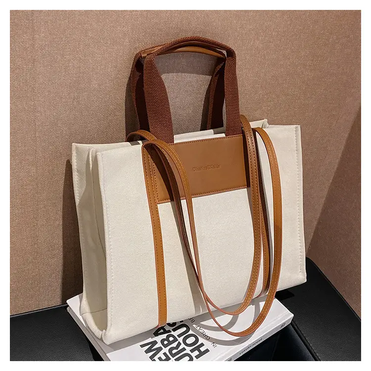 Cross-Border Canvas Shoulder Bag for Women Black White — feature 34