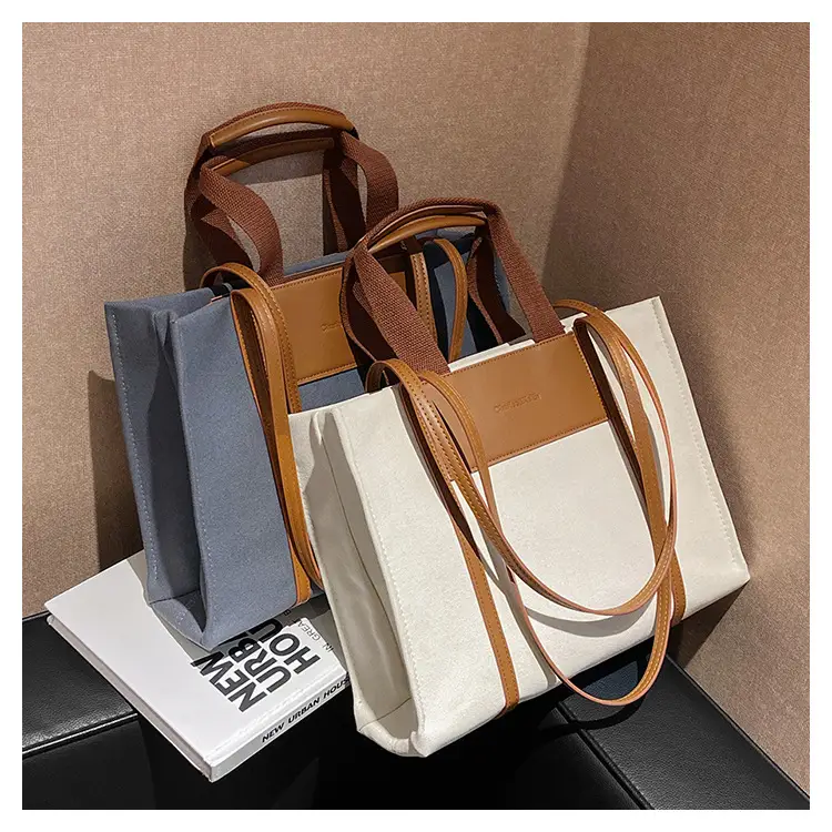 Cross-Border Canvas Shoulder Bag for Women Black White — feature 35
