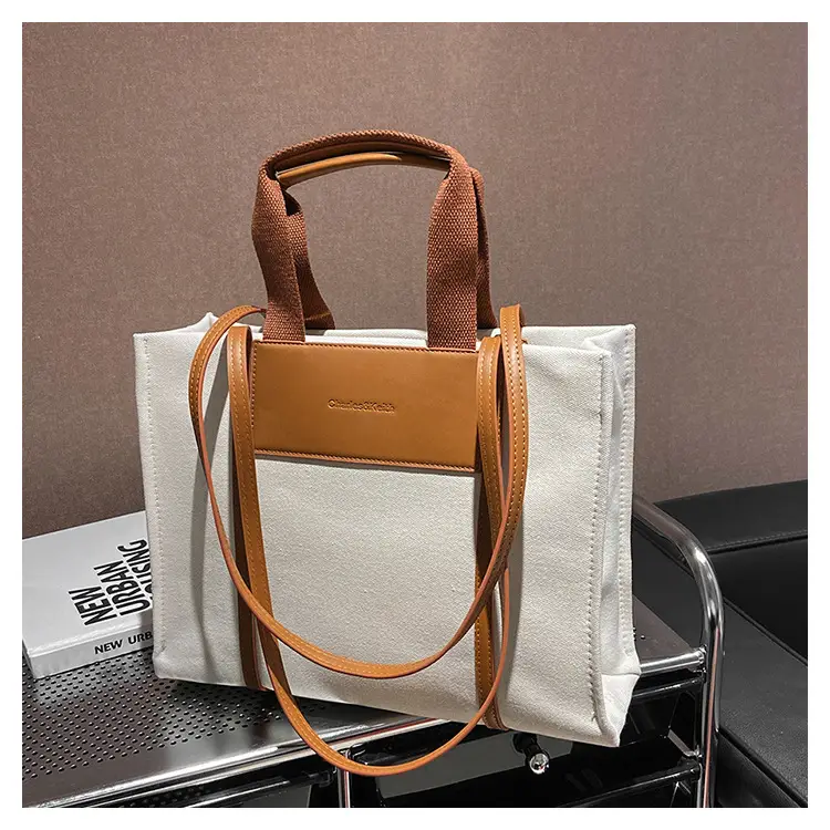 Cross-Border Canvas Shoulder Bag for Women Black White — feature 36