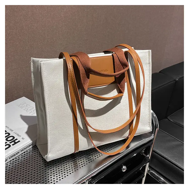 Cross-Border Canvas Shoulder Bag for Women Black White — feature 37