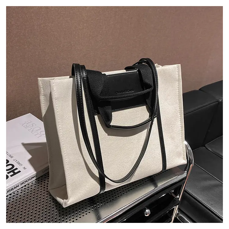 Cross-Border Canvas Shoulder Bag for Women Black White — feature 38