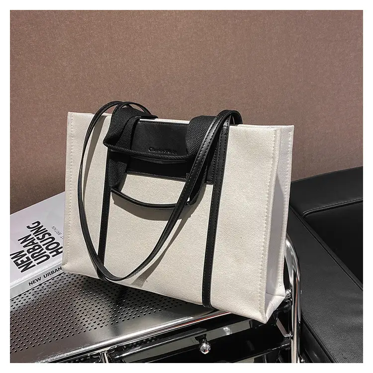 Cross-Border Canvas Shoulder Bag for Women Black White — feature 39
