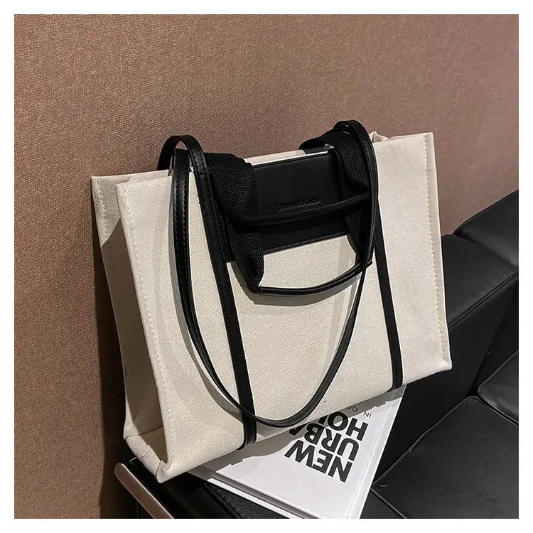 Cross-Border Canvas Shoulder Bag for Women Black White — feature 40