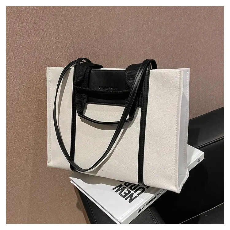 Cross-Border Canvas Shoulder Bag for Women Black White — feature 41