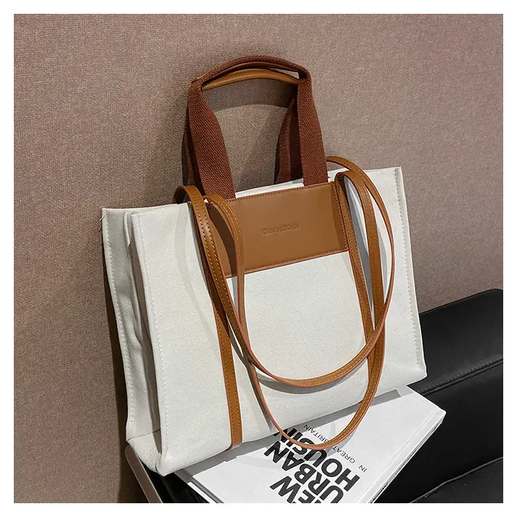 Cross-Border Canvas Shoulder Bag for Women Black White — feature 42