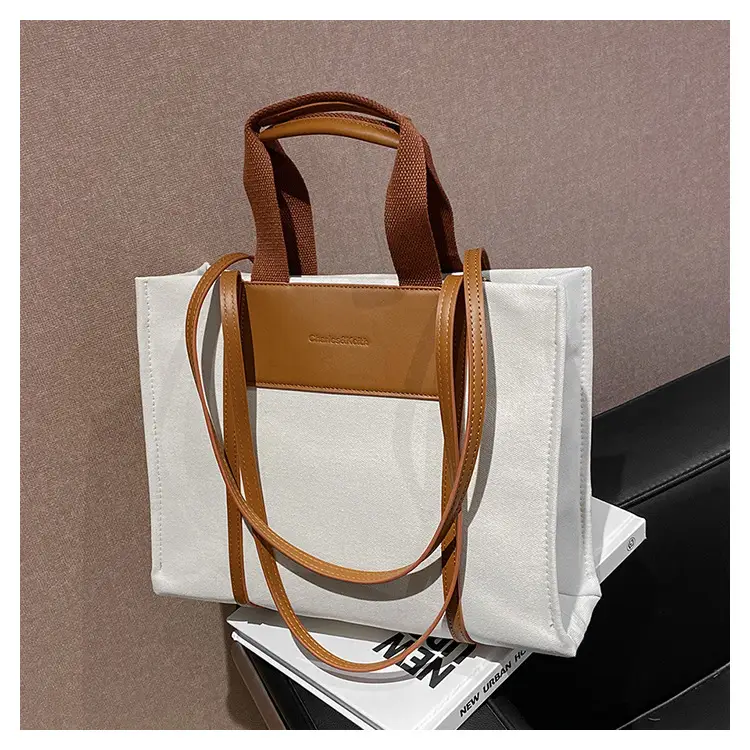 Cross-Border Canvas Shoulder Bag for Women Black White — feature 43