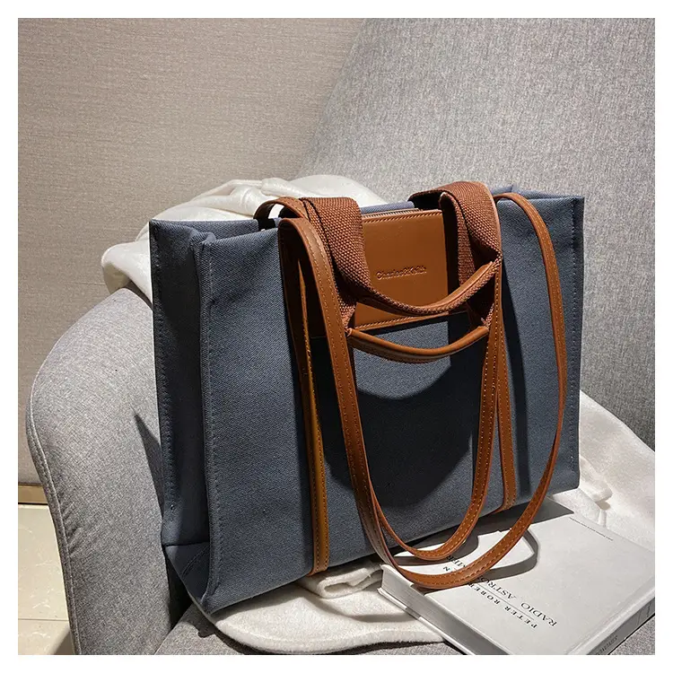 Cross-Border Canvas Shoulder Bag for Women Black White — feature 48