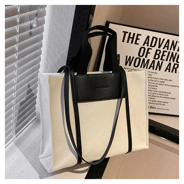 Cross-Border Canvas Shoulder Bag for Women Black White — feature 49