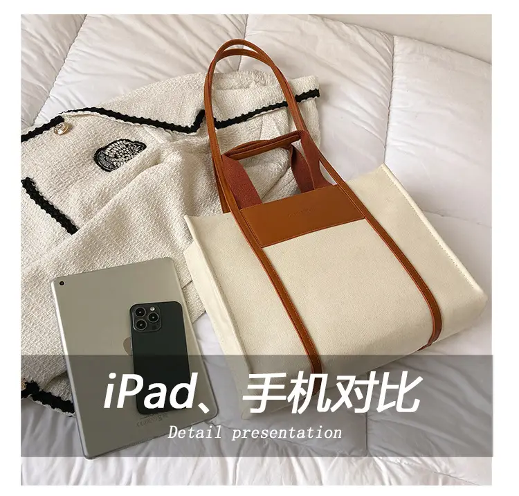 Cross-Border Canvas Shoulder Bag for Women Black White — feature 5