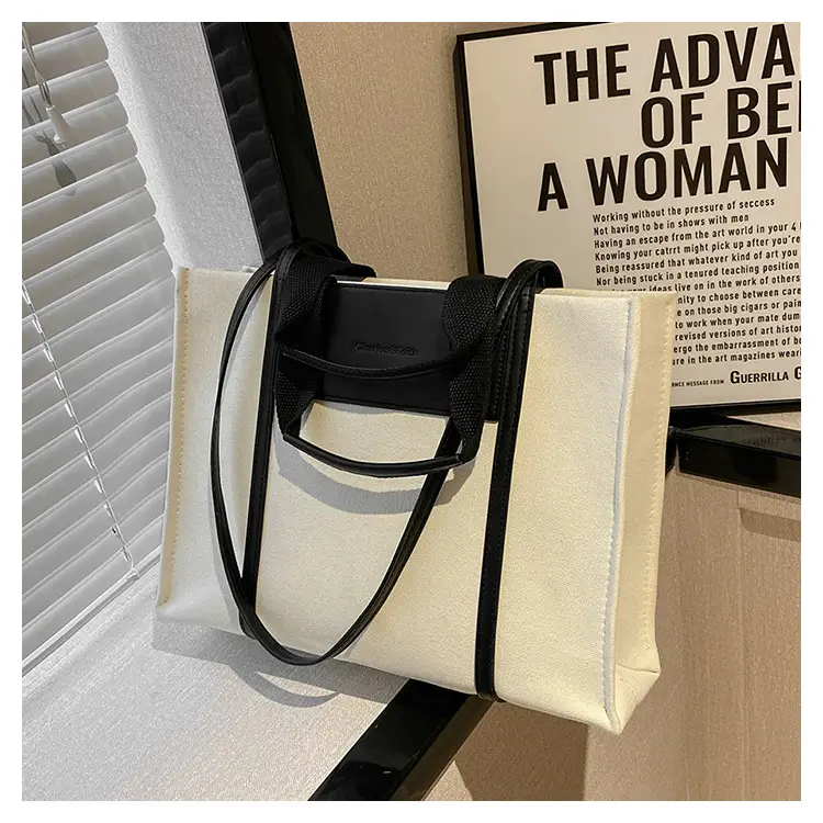 Cross-Border Canvas Shoulder Bag for Women Black White — feature 50
