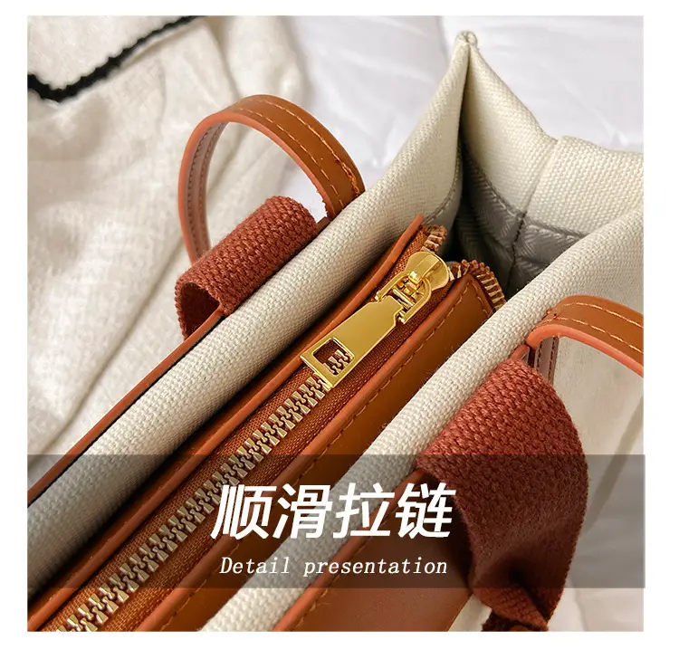 Cross-Border Canvas Shoulder Bag for Women Black White — feature 6