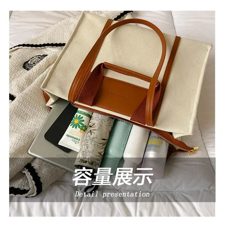 Cross-Border Canvas Shoulder Bag for Women Black White — feature 8