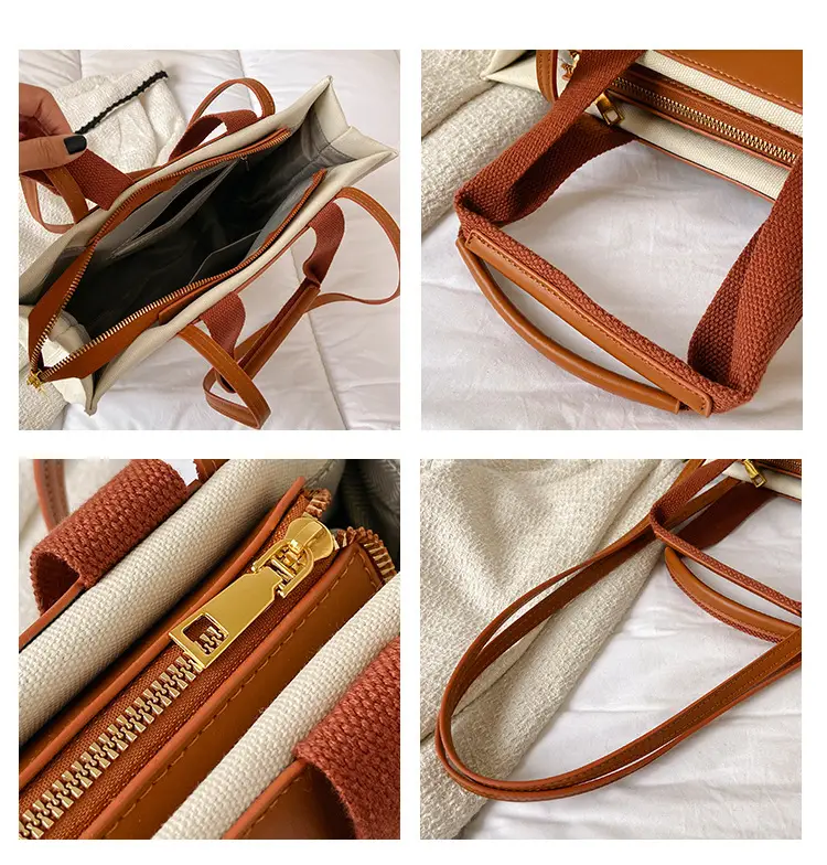 Cross-Border Canvas Shoulder Bag for Women Black White — feature 9