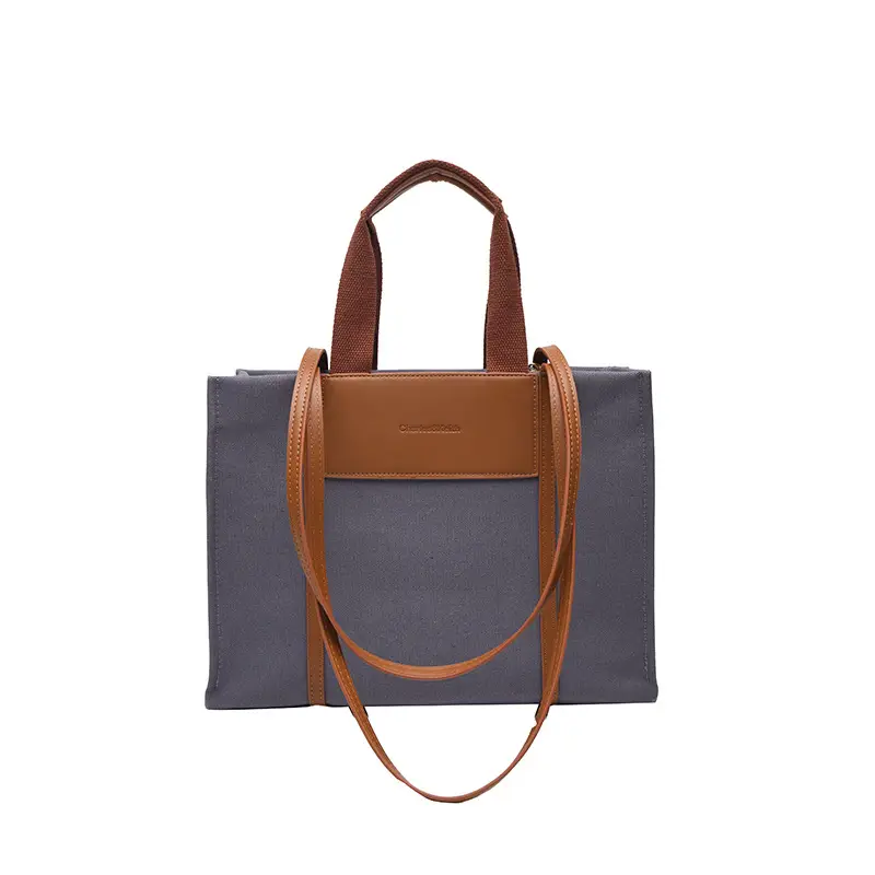 Cross-Border Canvas Shoulder Bag for Women Black White