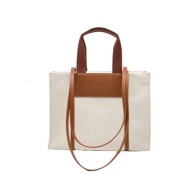 Cross-Border Canvas Shoulder Bag for Women Black White