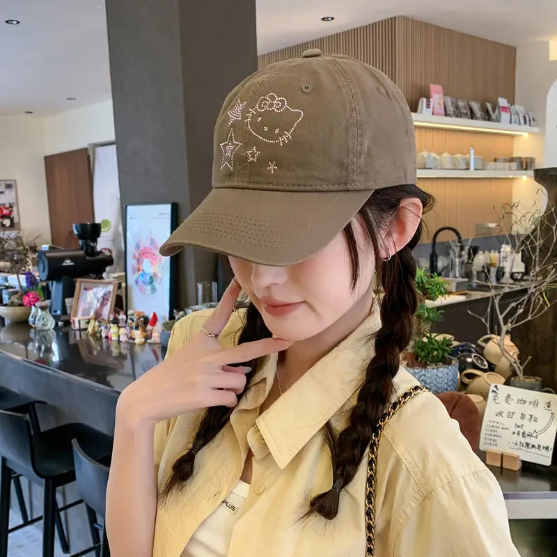 Korean Style Blue Cat Embroidered Baseball Cap — feature 1