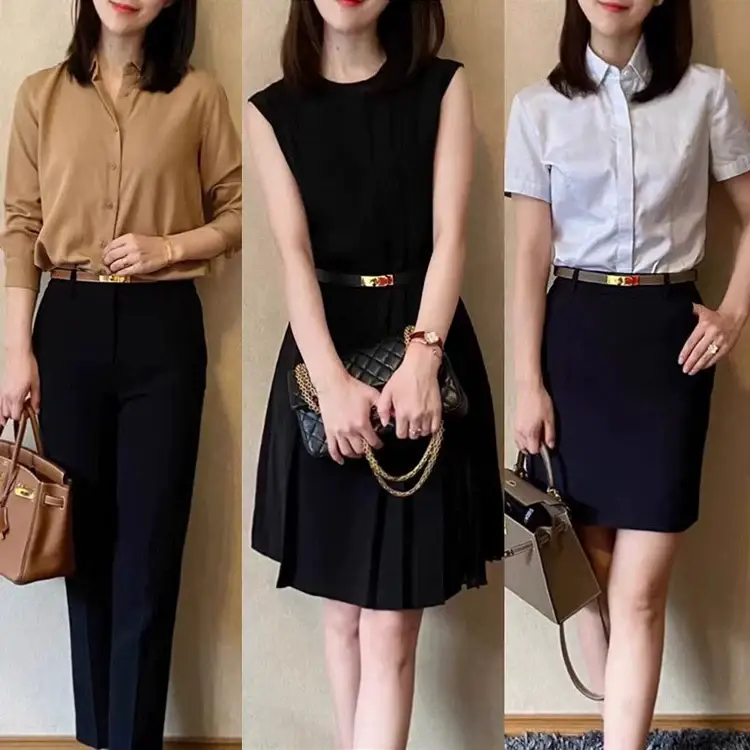 Women's Genuine Leather Buckle Belt Brown Narrow Girdle Suit Dress — feature 1