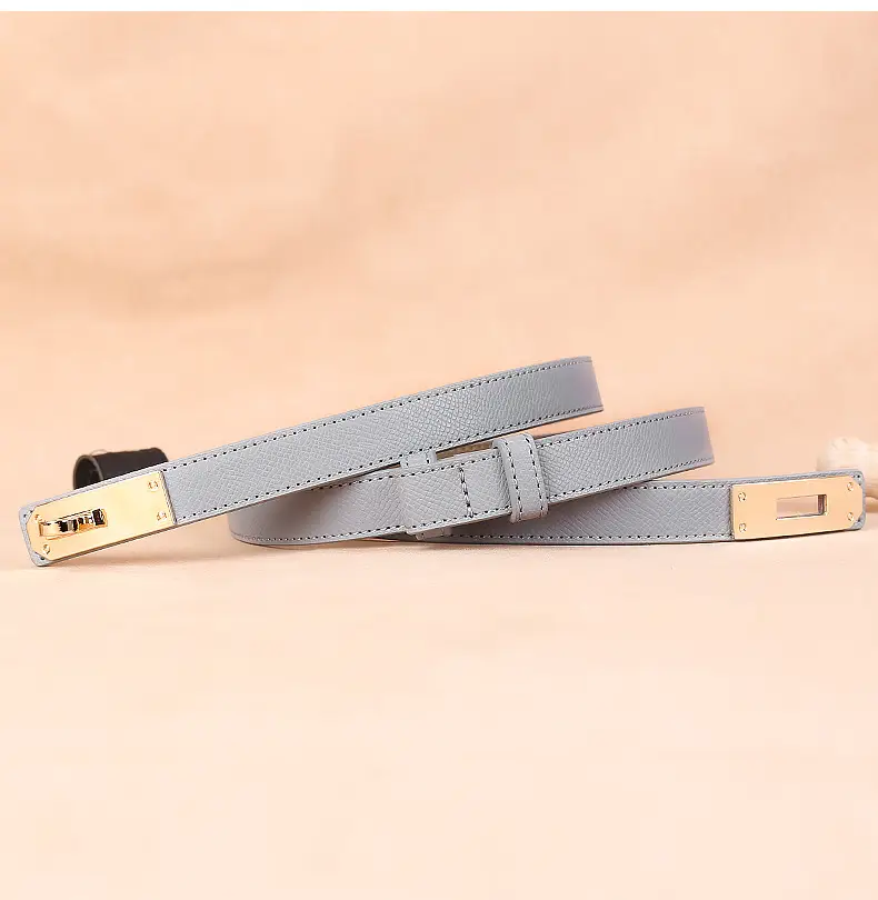 Women's Genuine Leather Buckle Belt Brown Narrow Girdle Suit Dress — feature 23