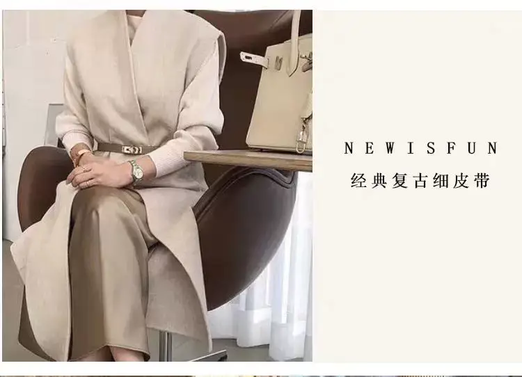 Women's Genuine Leather Buckle Belt Brown Narrow Girdle Suit Dress — feature 4