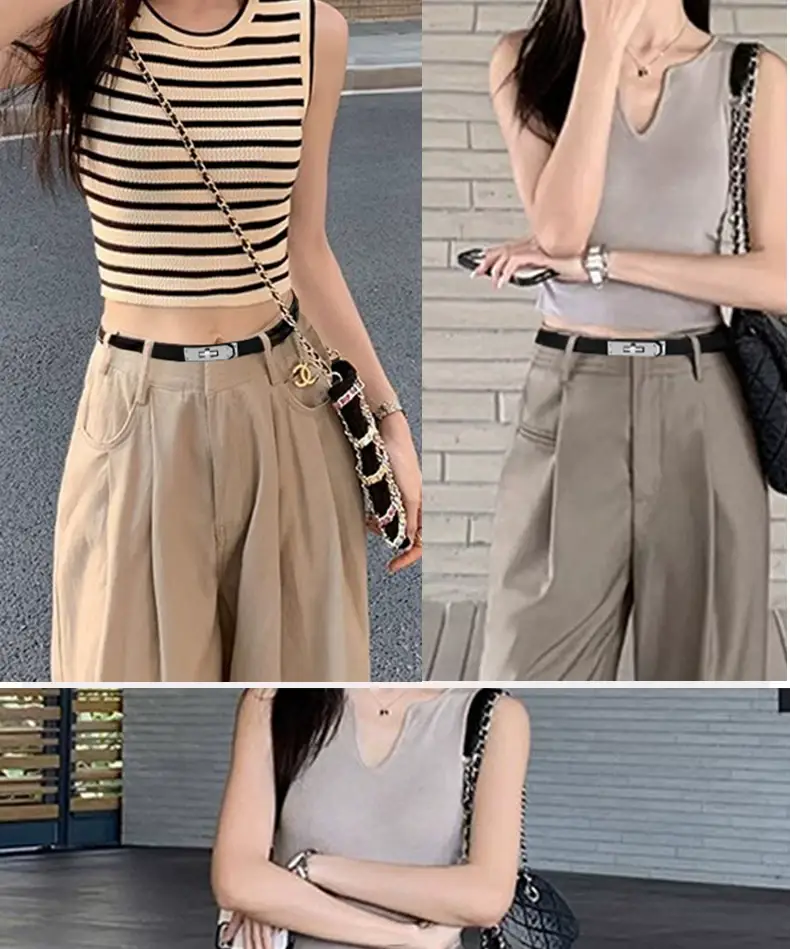 Women's Genuine Leather Buckle Belt Brown Narrow Girdle Suit Dress — feature 8