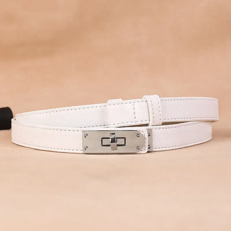 Women's Genuine Leather Buckle Belt Brown Narrow Girdle Suit Dress - Image 3