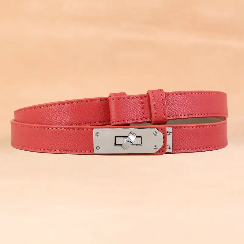 Women's Genuine Leather Buckle Belt Brown Narrow Girdle Suit Dress - Image 6