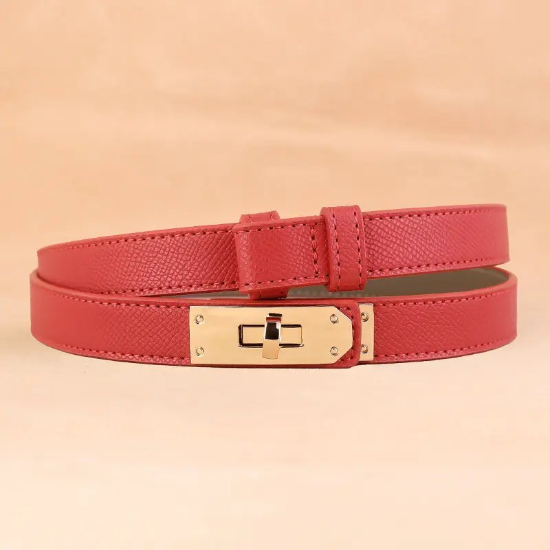 Women's Genuine Leather Buckle Belt Brown Narrow Girdle Suit Dress - Image 9