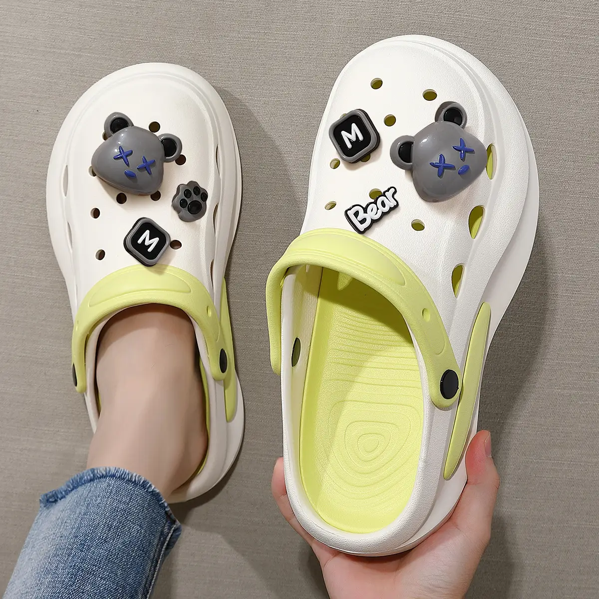 Women's Croc Sandals Cream Non-Slip Summer - Image 6