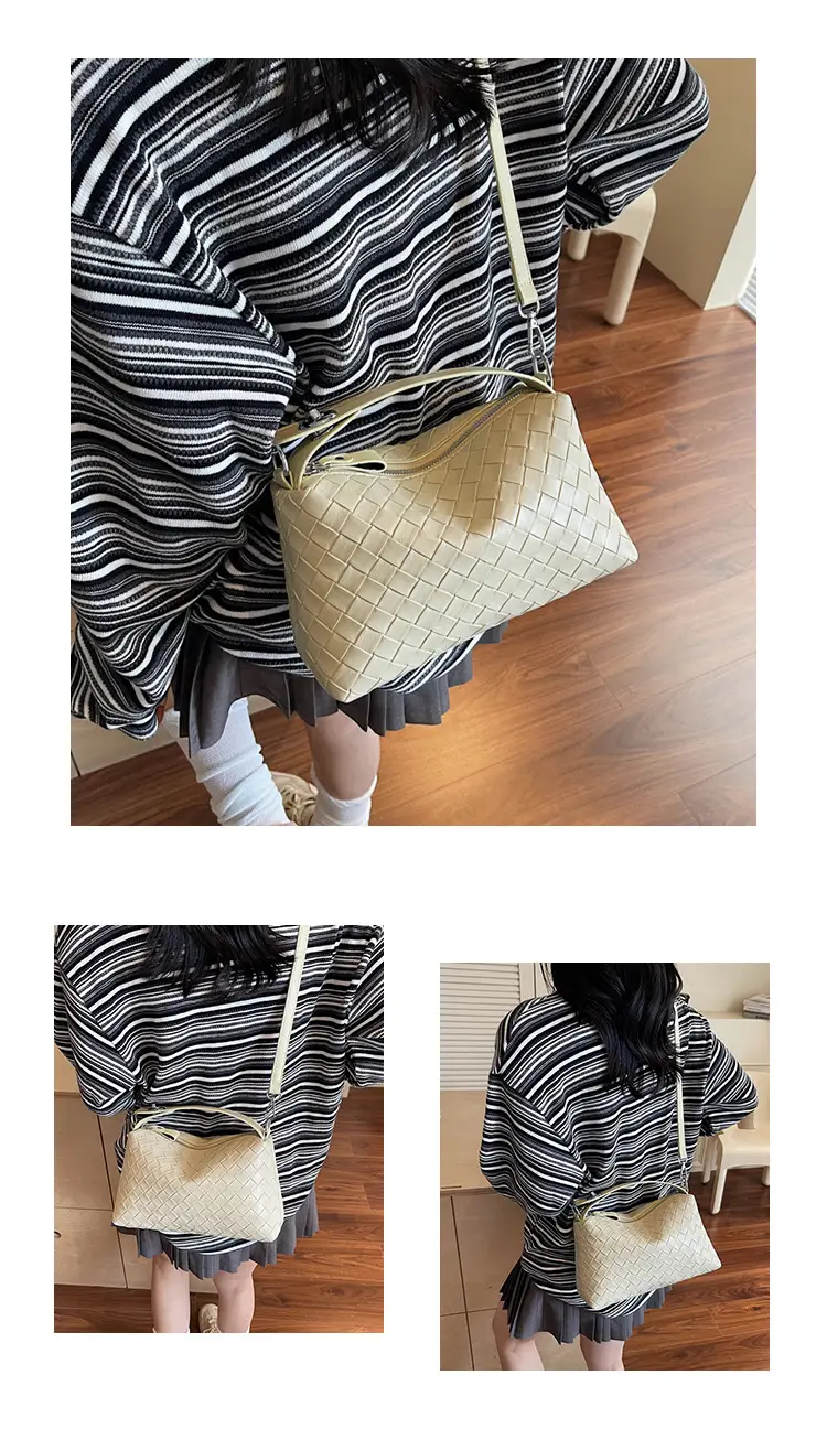 Women Handheld Woven Leather Bag Tan Single Shoulder — feature 11