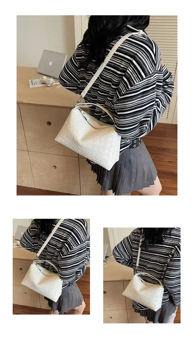 Women Handheld Woven Leather Bag Tan Single Shoulder — feature 12