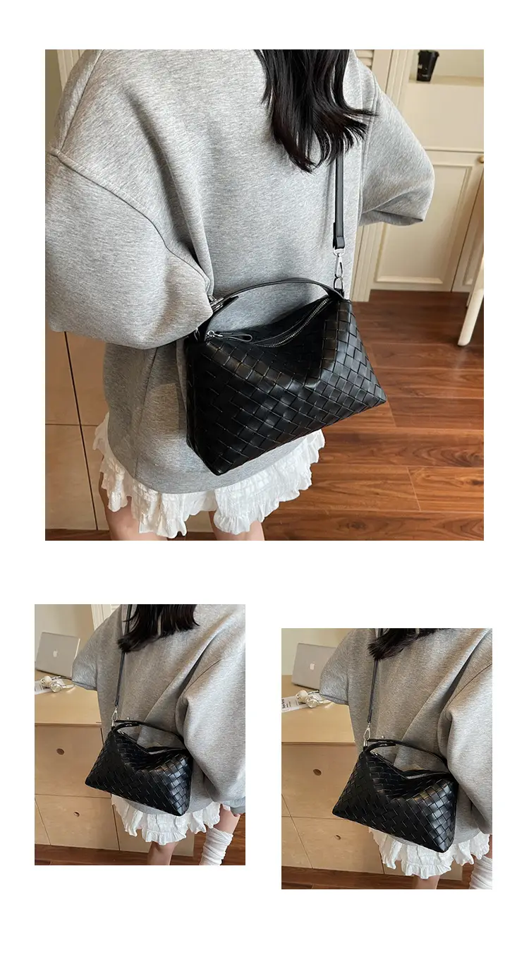 Women Handheld Woven Leather Bag Tan Single Shoulder — feature 13