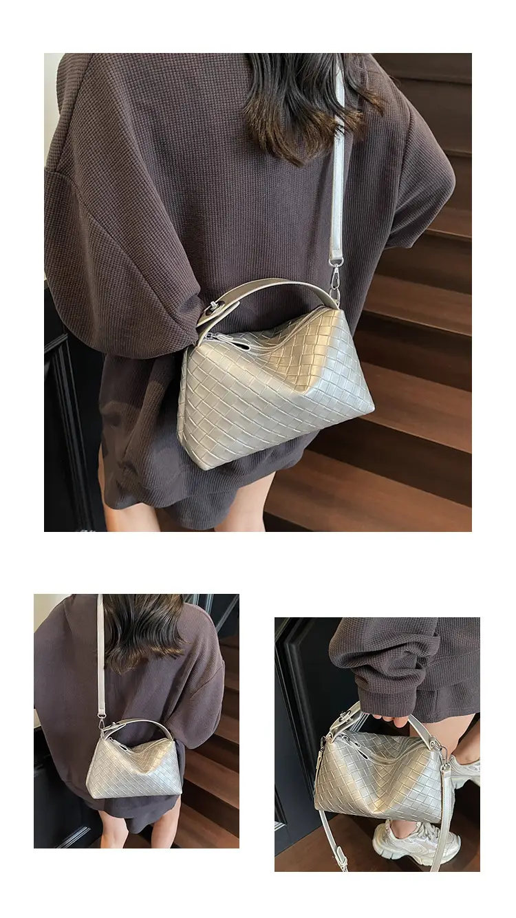 Women Handheld Woven Leather Bag Tan Single Shoulder — feature 14