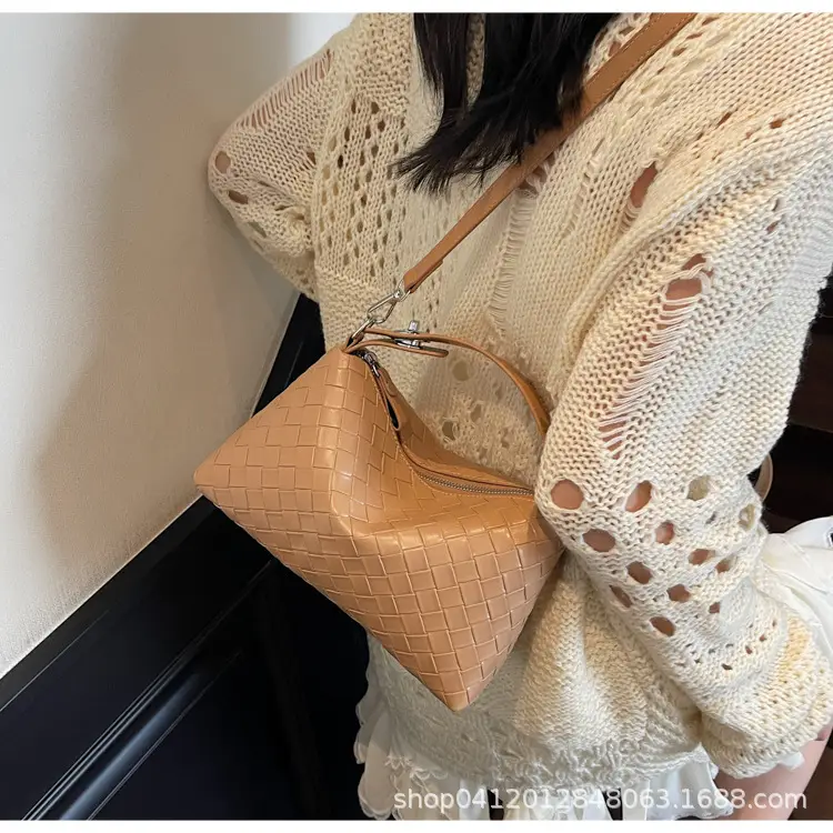 Women Handheld Woven Leather Bag Tan Single Shoulder — feature 15