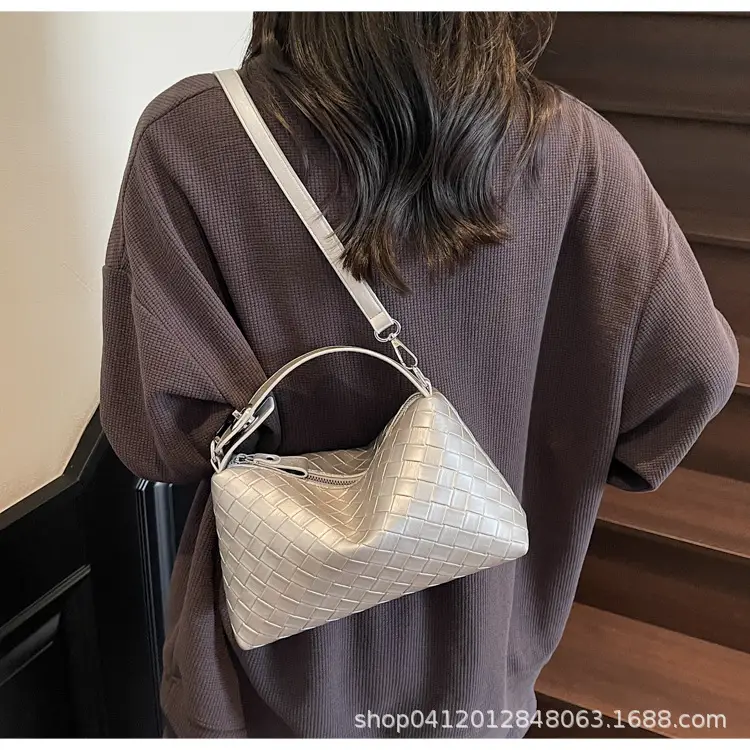 Women Handheld Woven Leather Bag Tan Single Shoulder — feature 18
