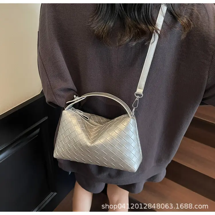 Women Handheld Woven Leather Bag Tan Single Shoulder — feature 19