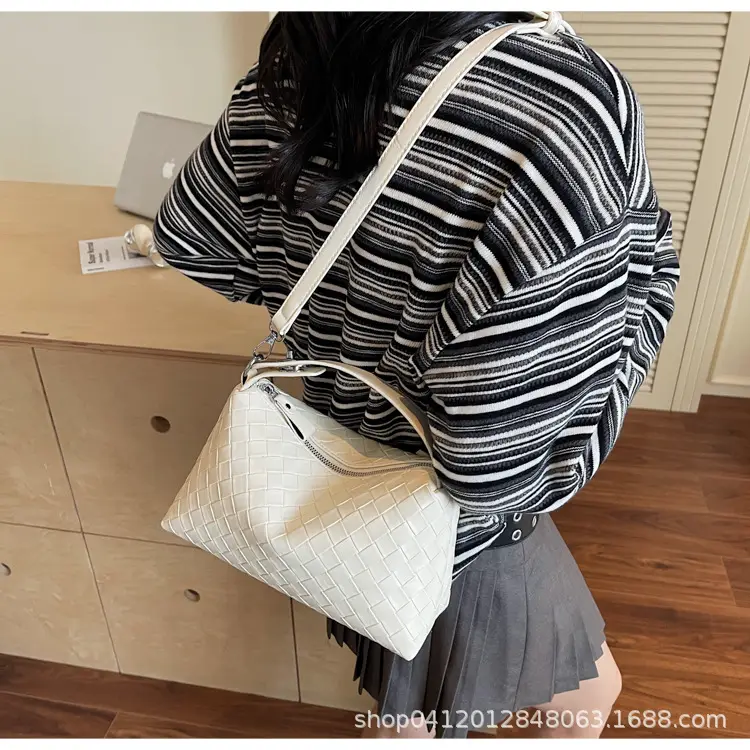 Women Handheld Woven Leather Bag Tan Single Shoulder — feature 23