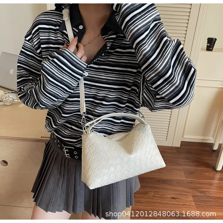 Women Handheld Woven Leather Bag Tan Single Shoulder — feature 25
